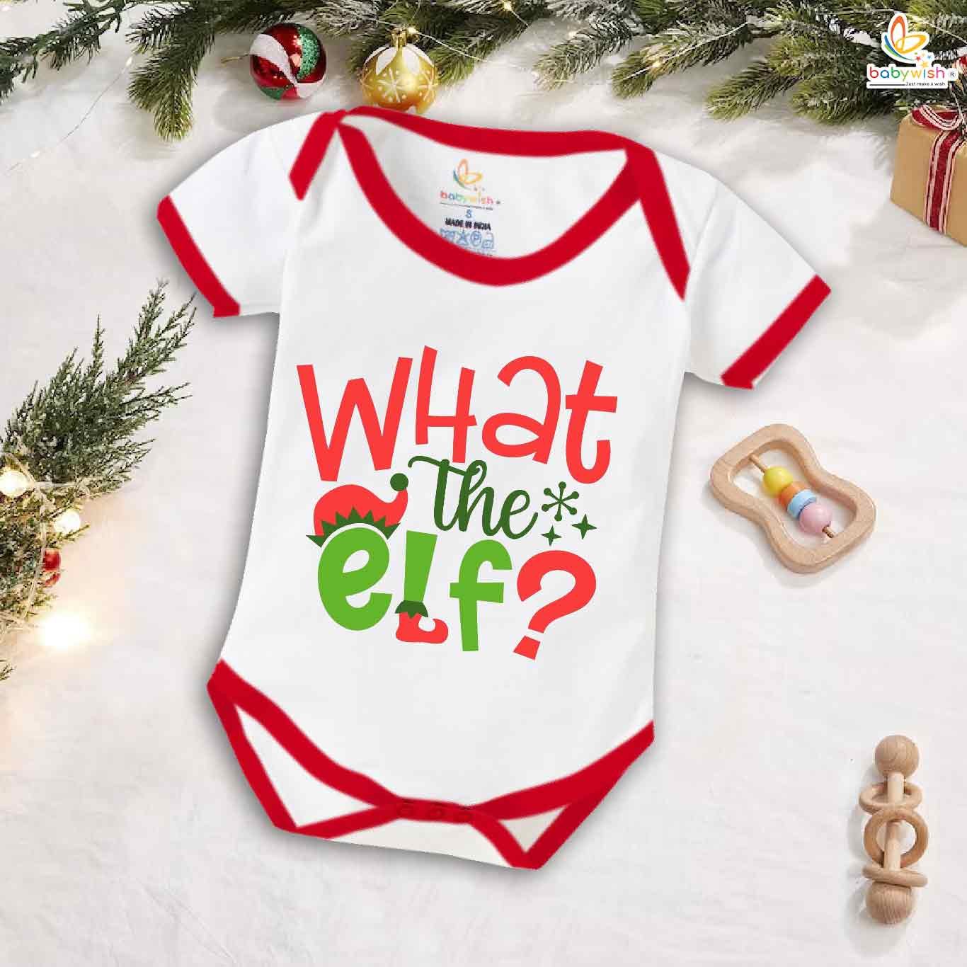 Babywish Christmas Romper Clothes for Babies, My First Merry Christmas Bodysuits, Cute "What the Elf" Newborn Outfit, Holiday Onesies for Boys & Girls, Festive Baby Apparel