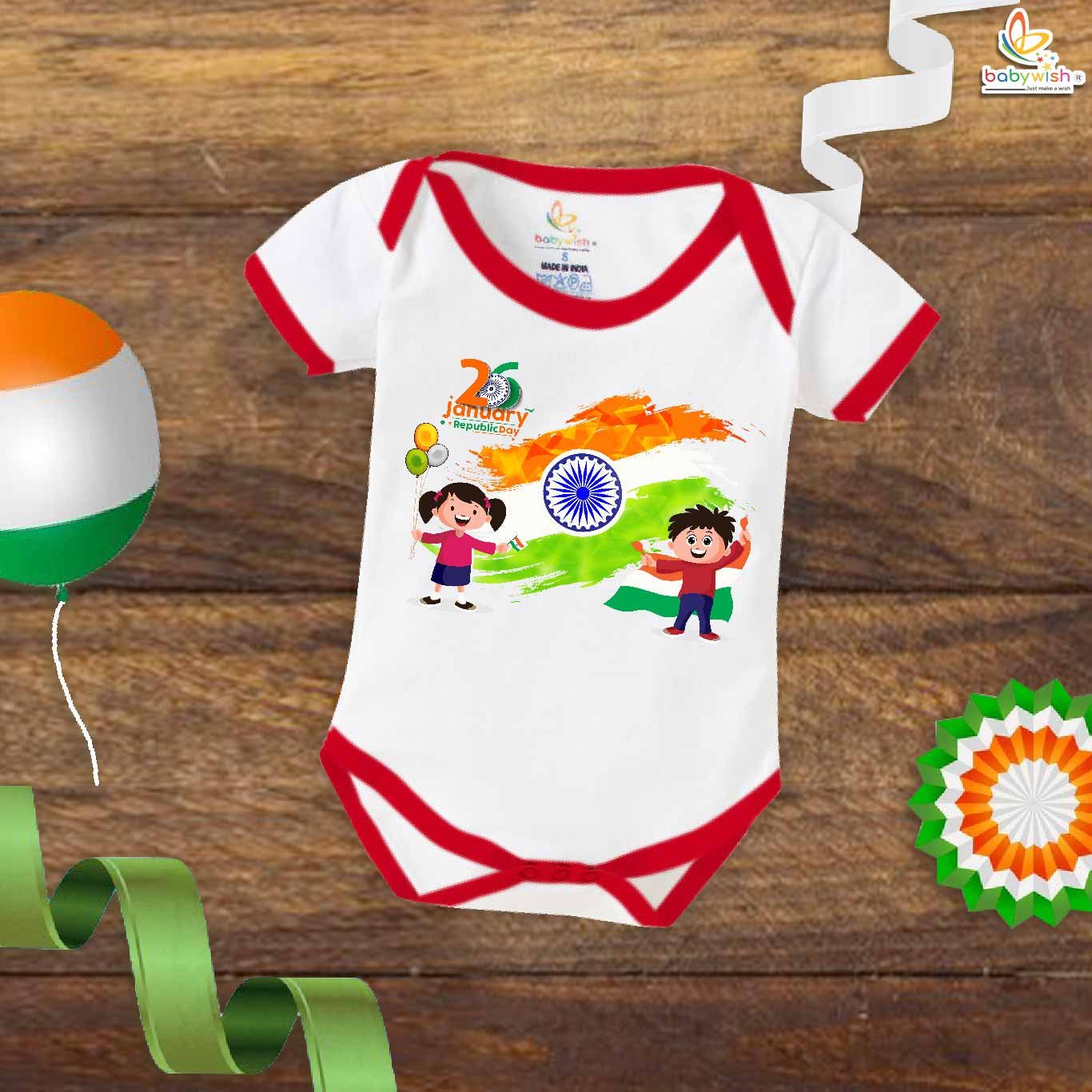 My First Republic Day Romper | 26th January Republic Day Boy & Girl Print Baby Bodysuit | Patriotic Outfit for Boys & Girls – Babywish