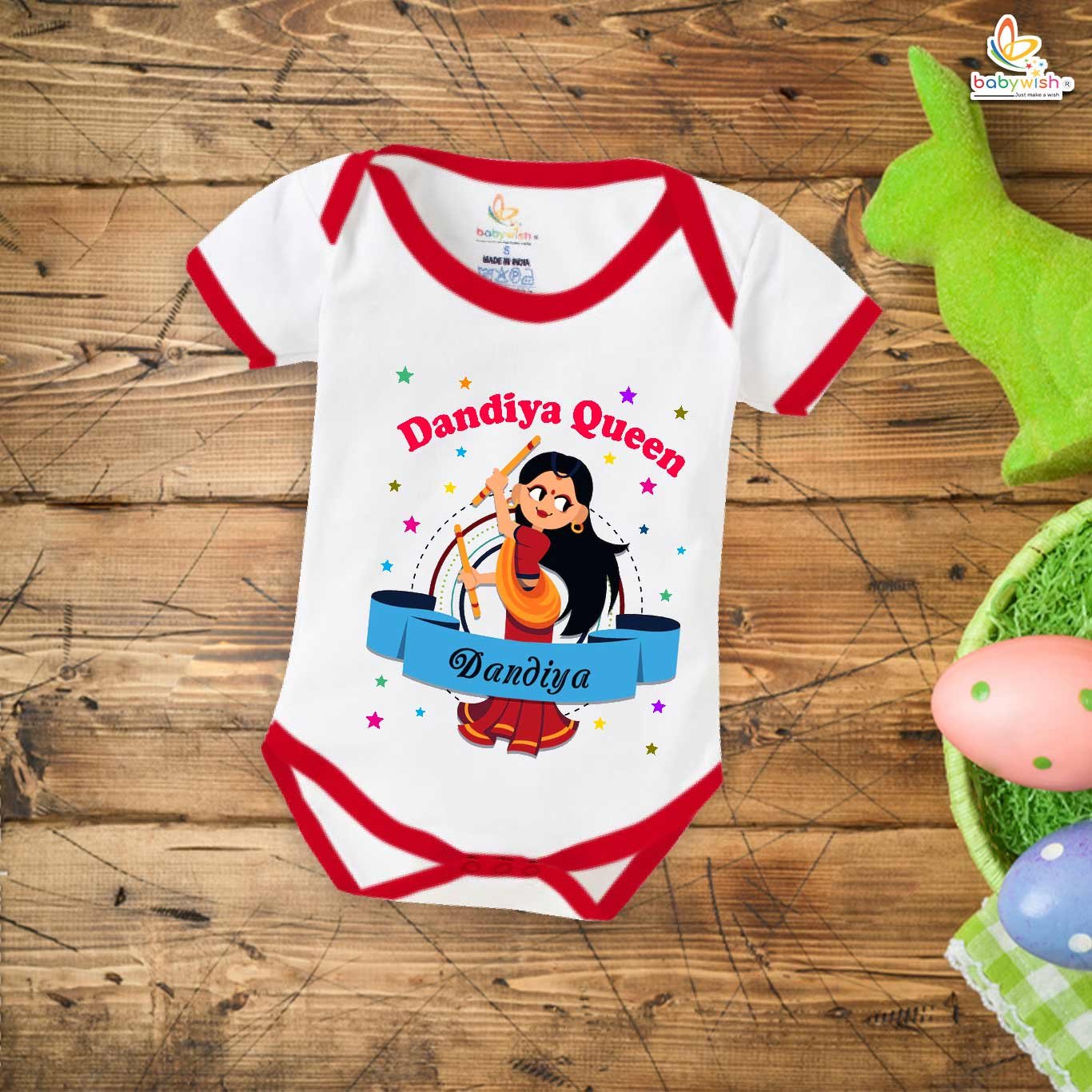 Baby Navratri Romper Bodysuit for Girls, My First Dussehra, Dandiya Queen Print Outfit, Perfect Festive Wear – Babywish