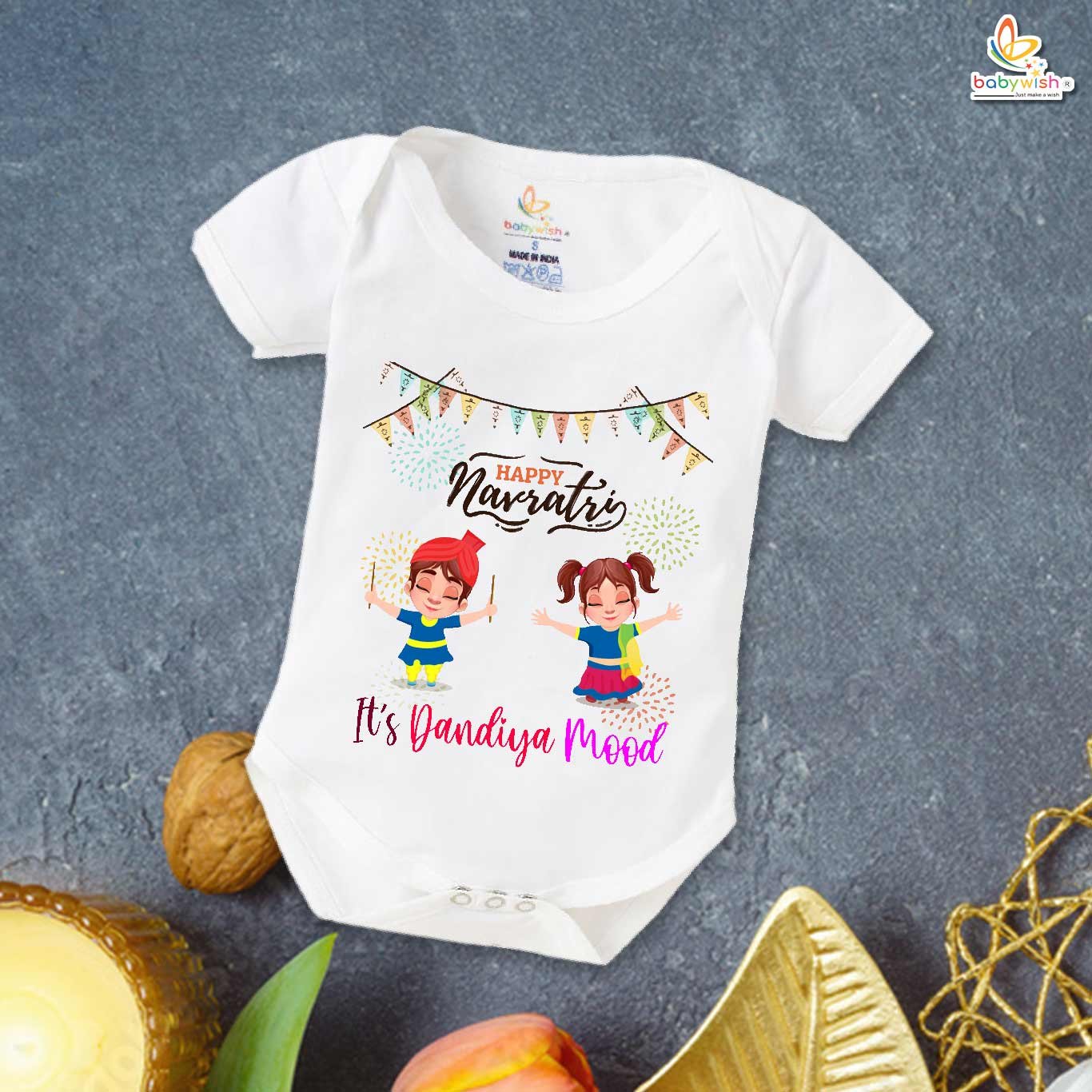 Baby Navratri Romper Bodysuit for Girls, My First Dussehra, Garba Season is On, Festive Outfit – Babywish