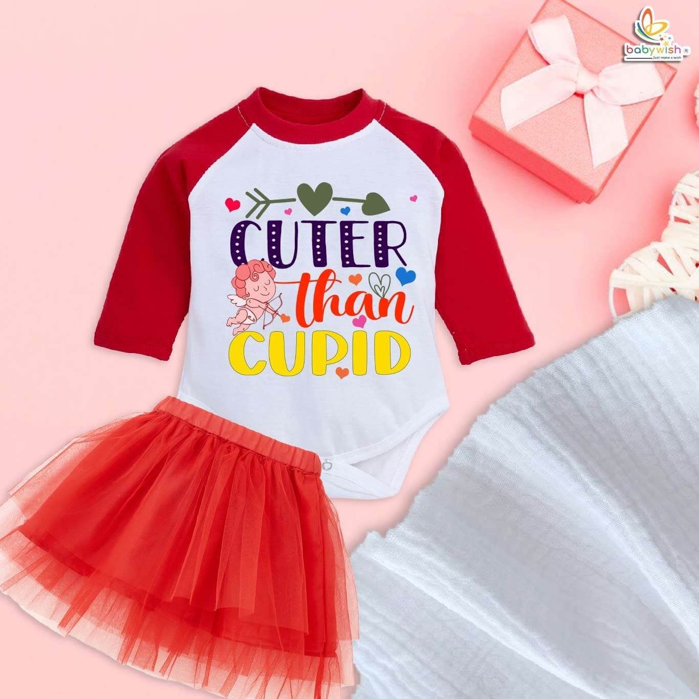 Babywish Newborn girls tutu skirt Full Sleeve romper Valentine Day print onesies bodysuits for baby 0 to 12 months