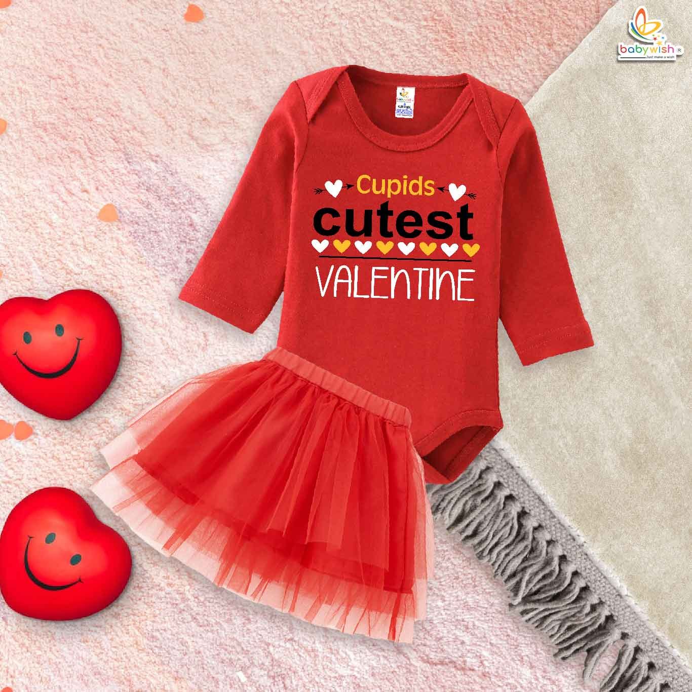 Babywish Newborn girls tutu skirt Full Sleeve romper Valentine Day print onesies bodysuits for baby 0 to 12 months