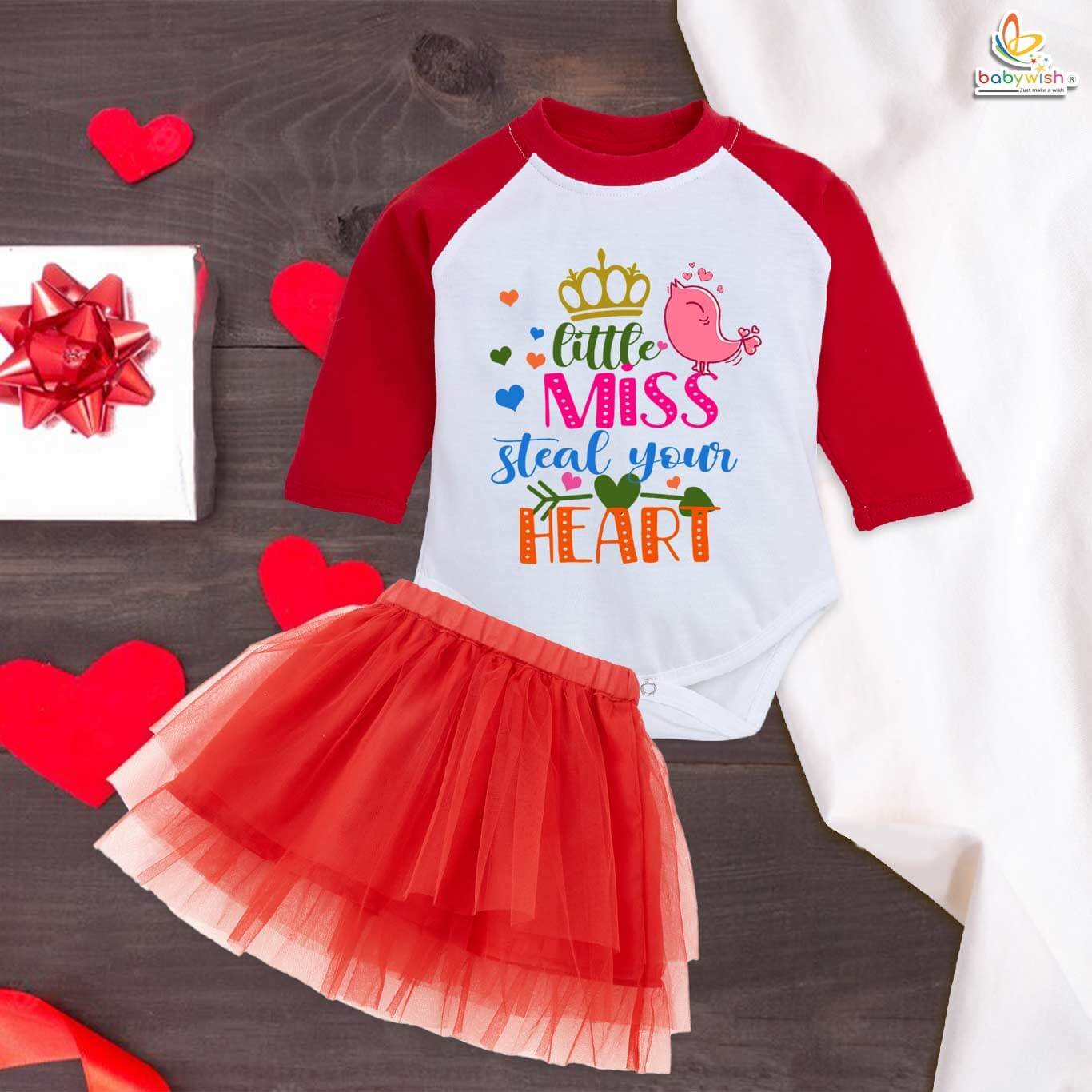 Babywish Newborn girls tutu skirt Full Sleeve romper Valentine Day print onesies bodysuits for baby 0 to 12 months