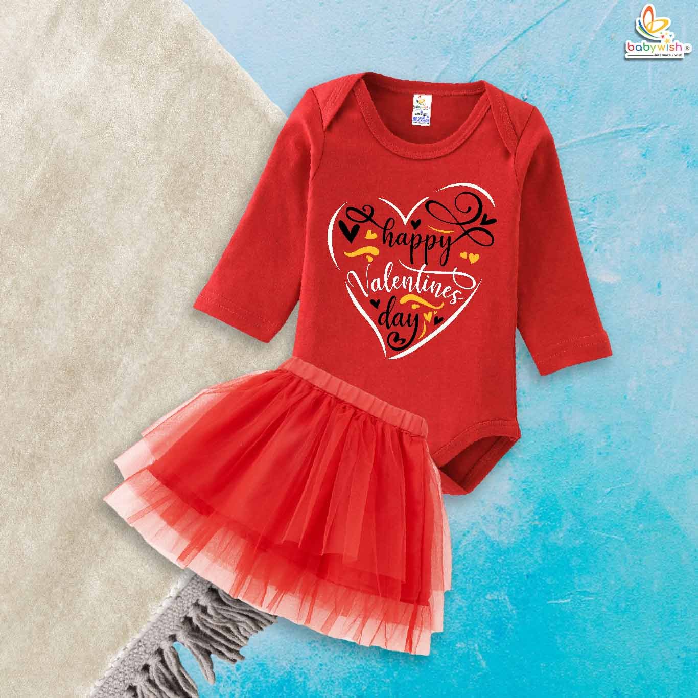 Babywish Newborn girls tutu skirt Full Sleeve romper Valentine Day print onesies bodysuits for baby 0 to 12 months