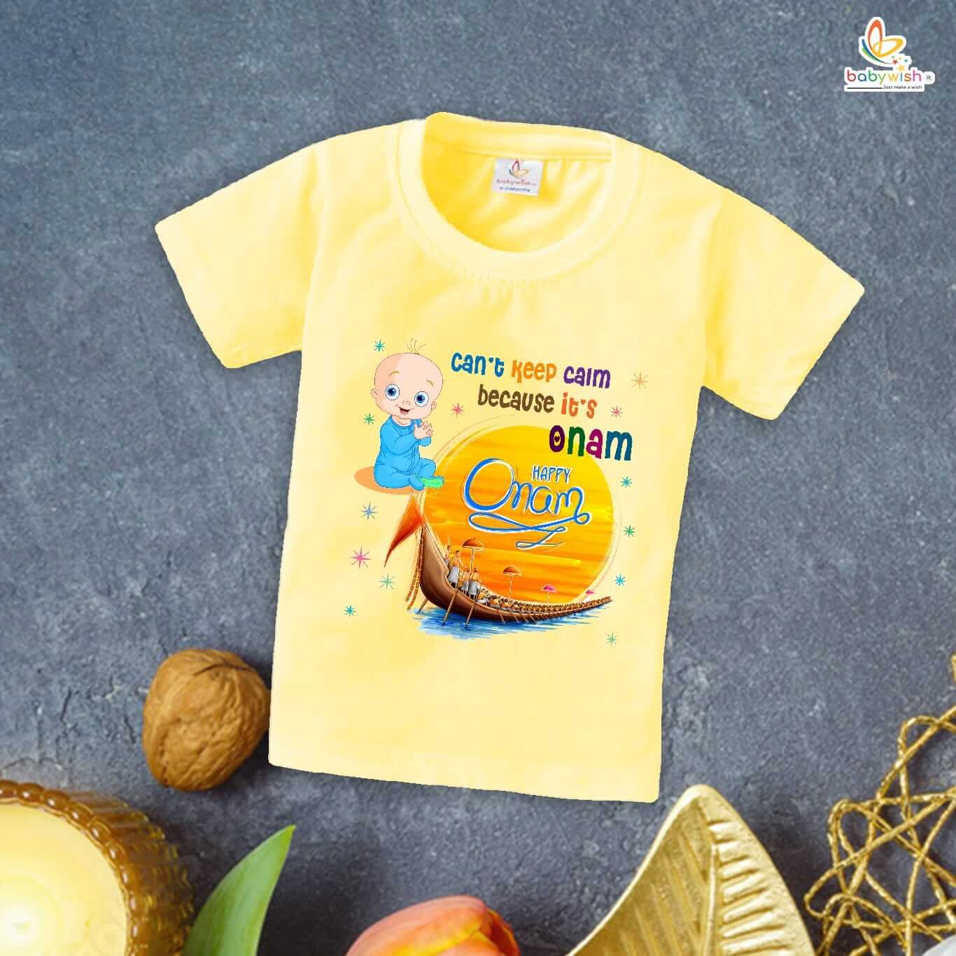 Onam Festivals Boys and Girls T-Shirt, Half Sleeve Cute Topwear for Kids, Stylish Onam Celebration Outfit, Kids Onam T-Shirts Babywish