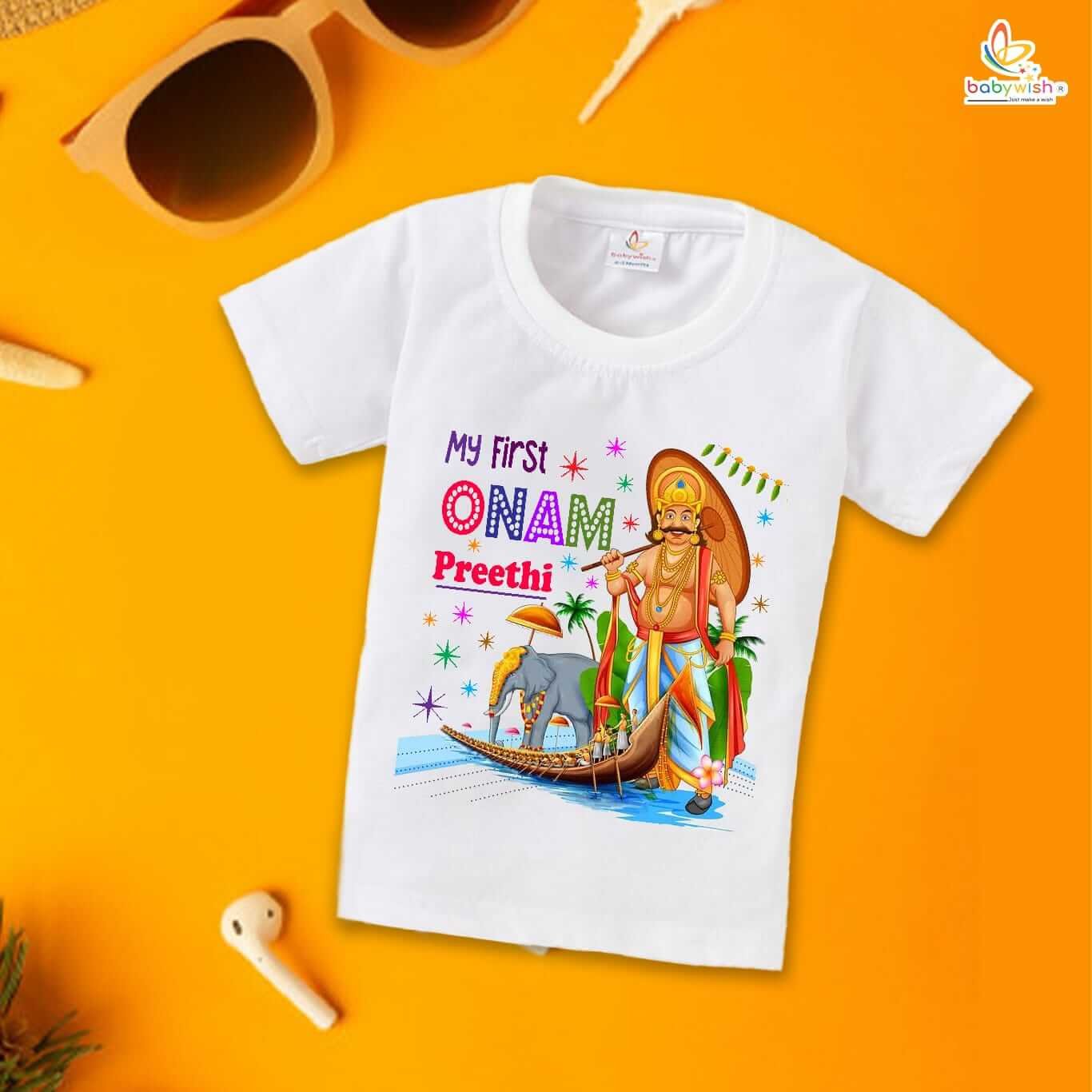 Onam T-Shirt for Boys and Girls, Half Sleeve Kids Topwear, Cute Festive Onam Celebration Outfit for Boys and Girls Babywish