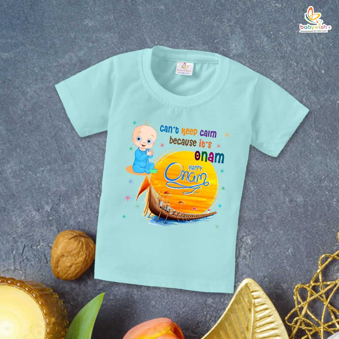 Onam Festivals T-Shirt for Boys and Girls, Half Sleeve Cute Kids Topwear, Stylish Onam Celebration Outfit, Kids Onam T-Shirts Babywish