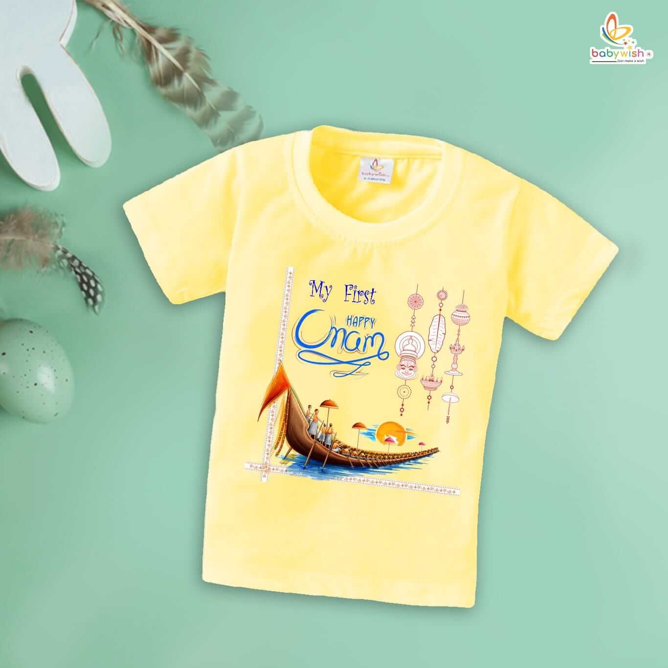 Onam Festivals T-Shirt for Boys and Girls, Half Sleeve Cute Topwear for Kids, Perfect Festive Outfit for Onam Celebration Babywish