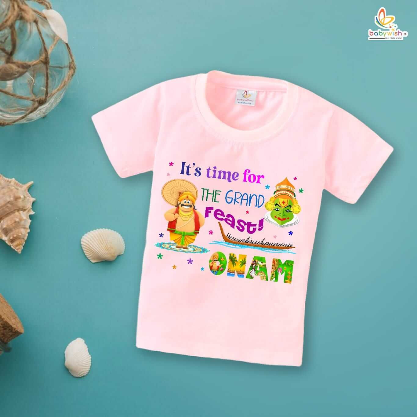 Onam Festivals Boys and Girls T-Shirt, Half Sleeve Onam T-Shirts for Kids, Cute Festive Topwear for Boys and Girls Celebration Outfit Babywish