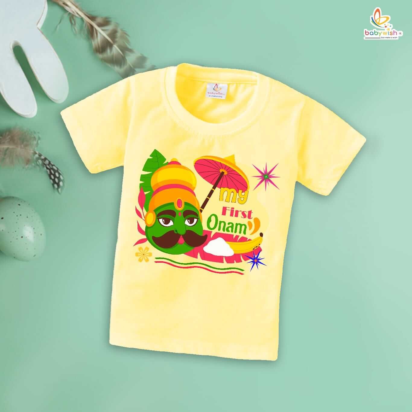 Onam Festivals Boys and Girls T-Shirt, Half Sleeve Cute Topwear for Kids, Perfect Onam Celebration Outfit for Boys and Girls Babywish