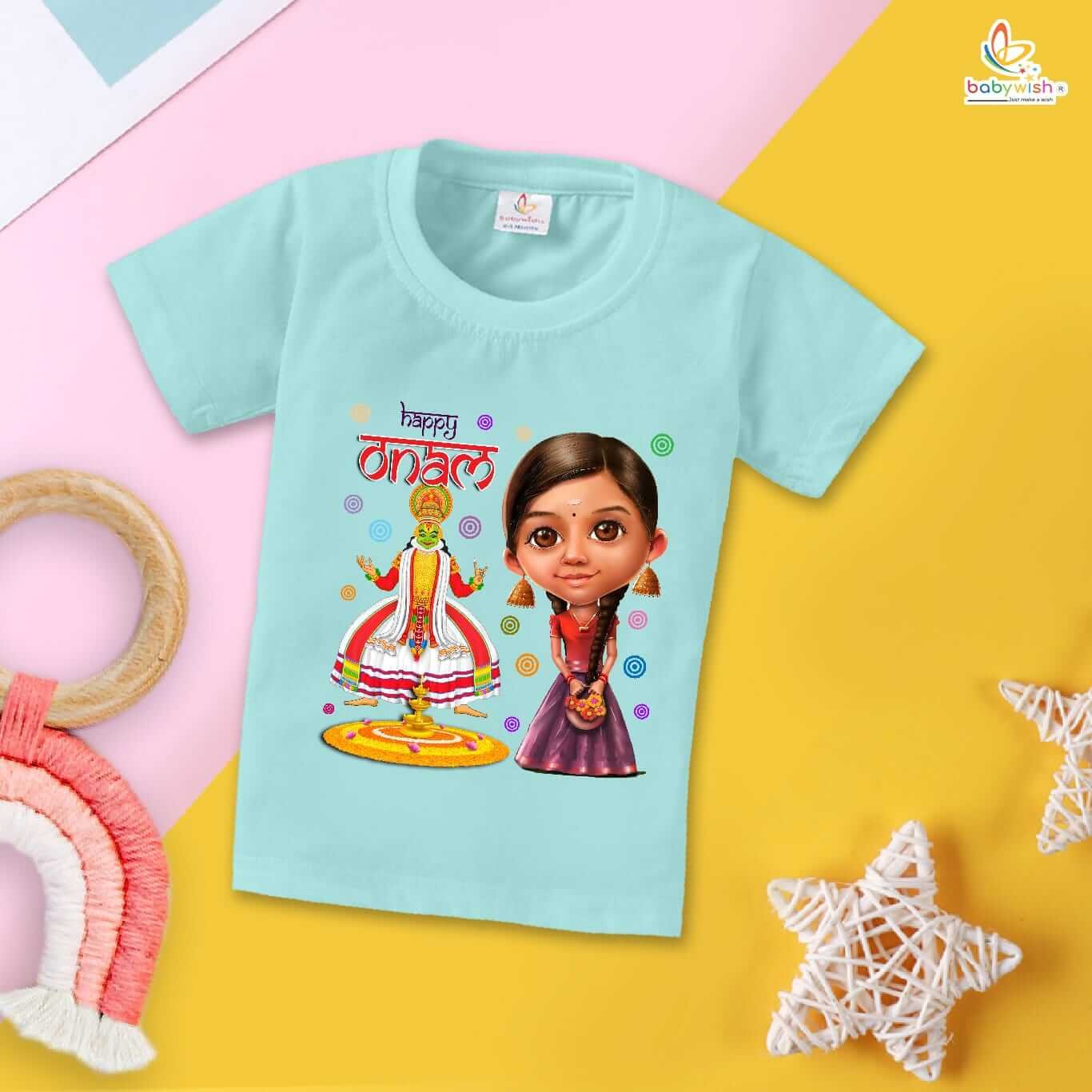 Onam T-Shirt for Boys and Girls, Half Sleeve Kids Topwear, Festive Onam Celebration Outfit for Children, Cute Matching T-Shirt Babywish