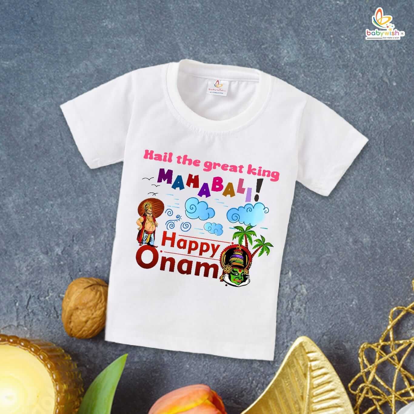 Onam Festivals T-Shirt for Boys and Girls, Cute Half Sleeve Topwear, Kids Onam T-Shirts for Celebration and Festive Fun Babywish