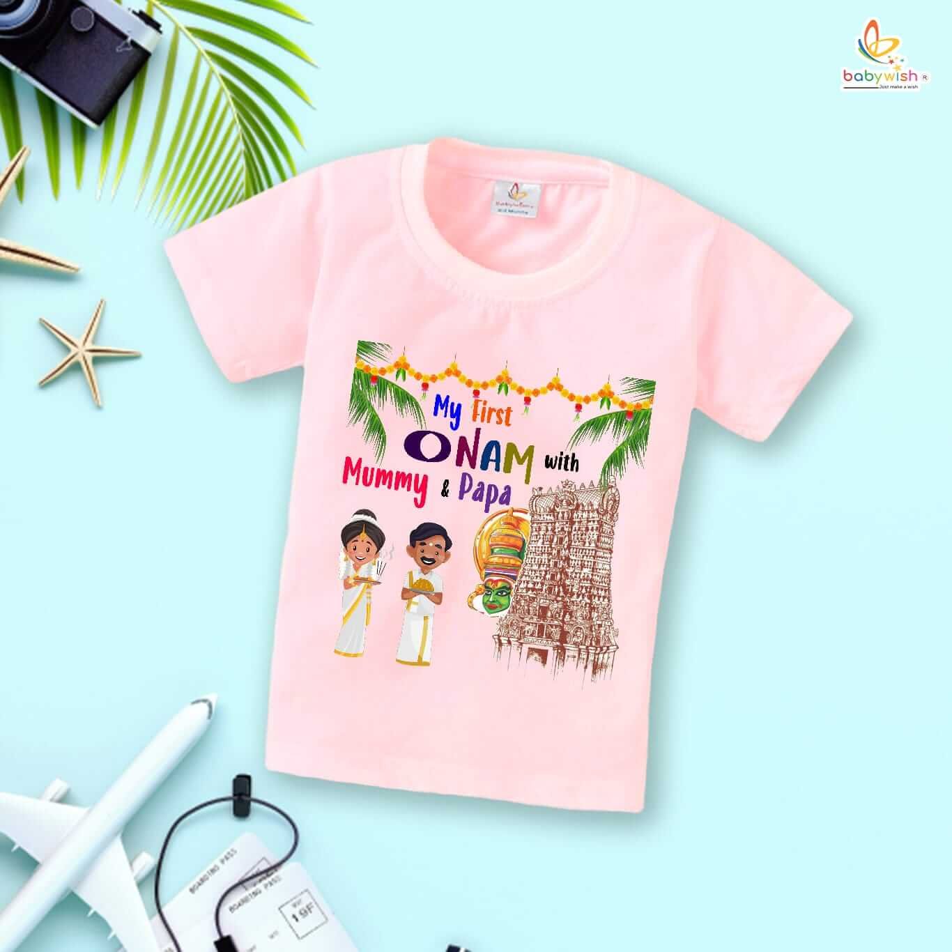 Onam T-Shirt for Boys and Girls, Half Sleeve Kids Topwear, Cute Festive Outfit for Onam Celebration, Stylish Onam T-Shirts Babywish