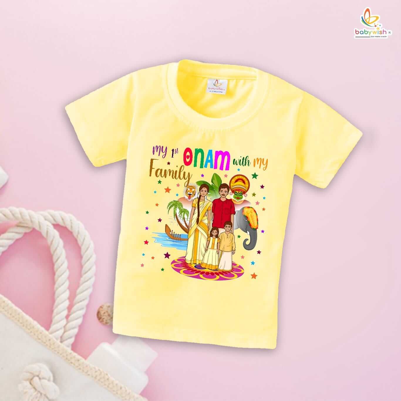 Onam Festivals T-Shirt for Boys and Girls, Half Sleeve Kids Topwear, Cute Festive Outfit for Onam Celebration Babywish