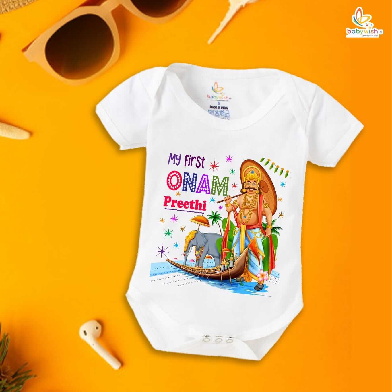 Onam Romper for Boys and Girls, Brother Sister Matching Outfit, Traditional Kerala Onam Festival Dress, Soft Cotton Half Sleeve Onesie for Kids Babywish