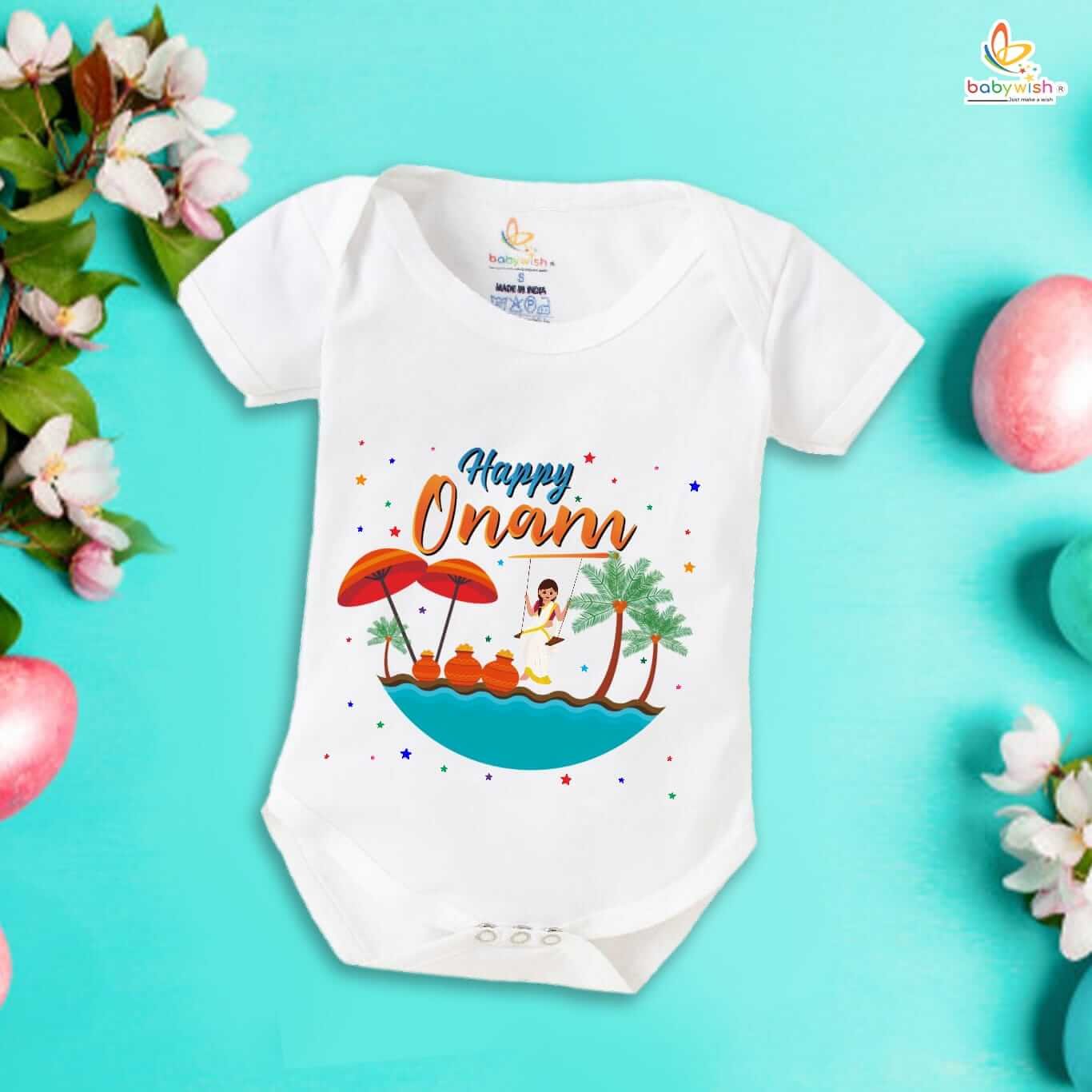 Onam Romper for Boys and Girls, Brother Sister Matching Outfit, Traditional Kerala Festival Dress, Comfortable Cotton Half Sleeve Onesie Babywish