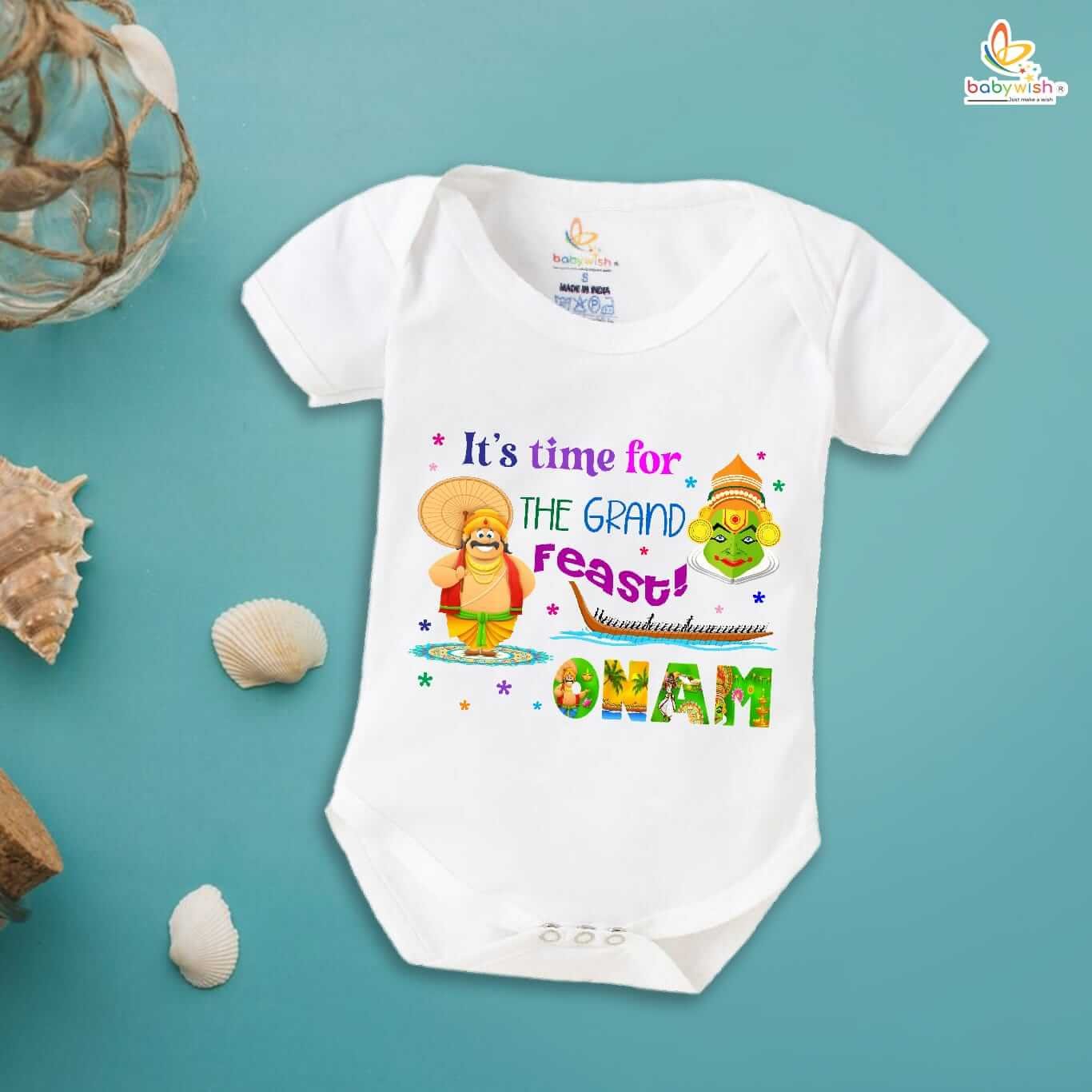 Onam Romper for Kids, Brother Sister Matching Dress, Cute Half Sleeve Onesie for Boys and Girls, Festive Onam Outfit for Celebration Babywish