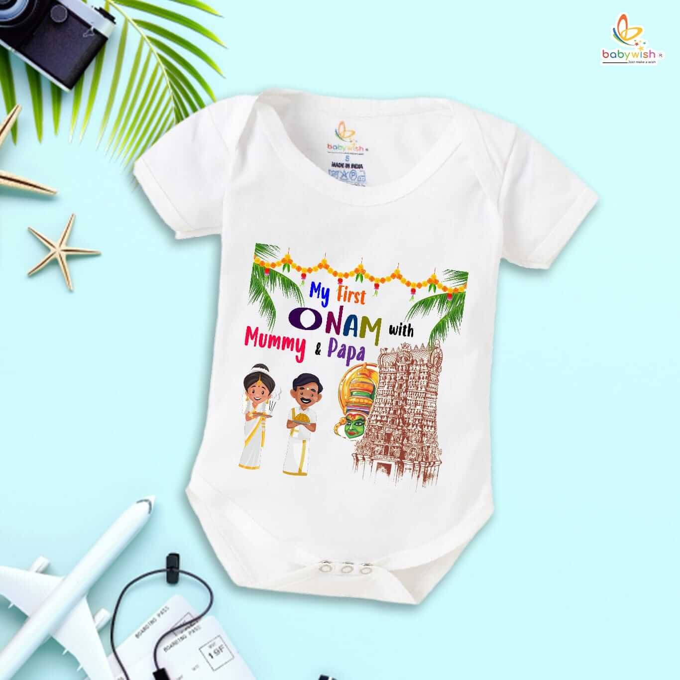 Onam Romper for Boys and Girls, Brother Sister Matching Outfit, Traditional Kerala Onam Festival Dress, Soft Cotton Half Sleeve Onesie for Kids Babywish