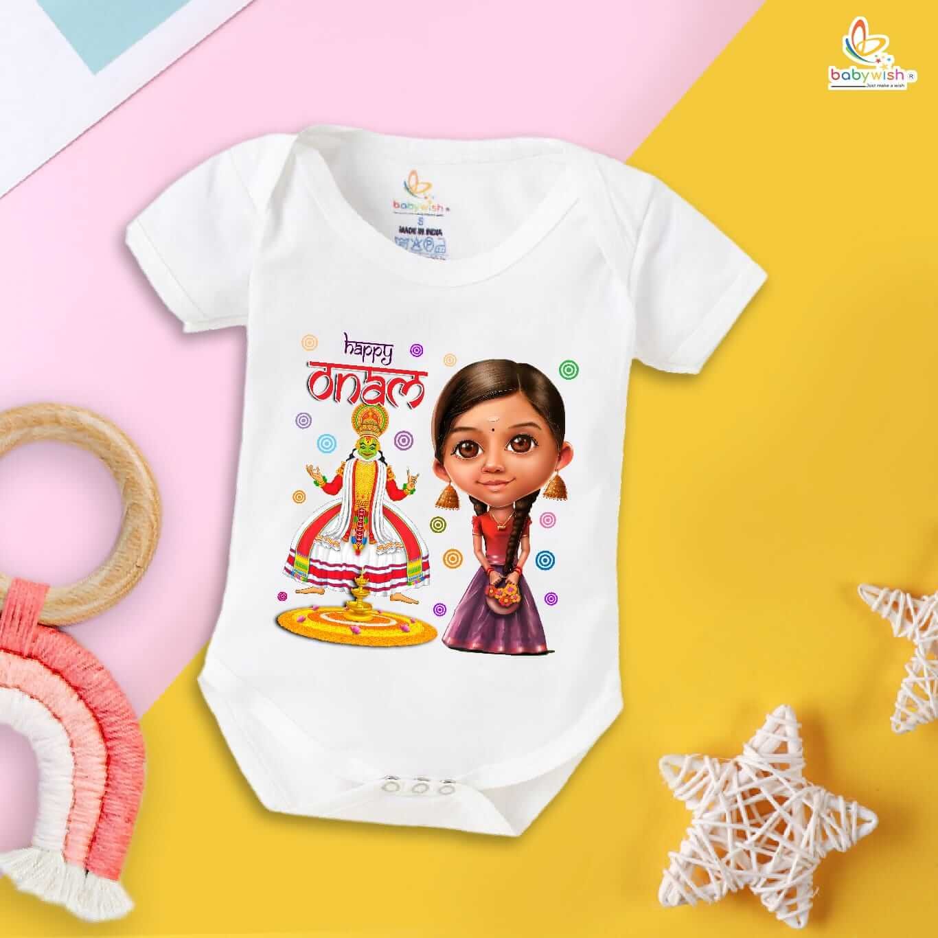 Onam Romper Brother Sister Matching Dress, Festive Kids Outfit for Boys and Girls, Cute Half Sleeve Onesie for Onam Celebration Babywish