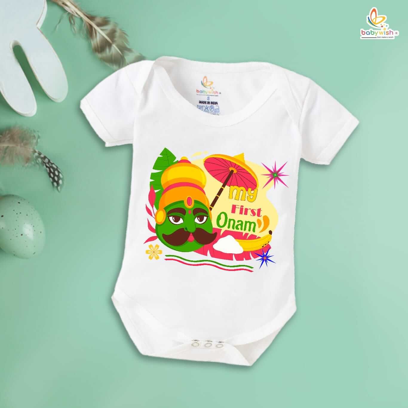 Onam Romper for Kids, Brother Sister Matching Dress, Cute Half Sleeve Onesie for Boys and Girls, Perfect Festive Outfit for Onam Celebration Babywish