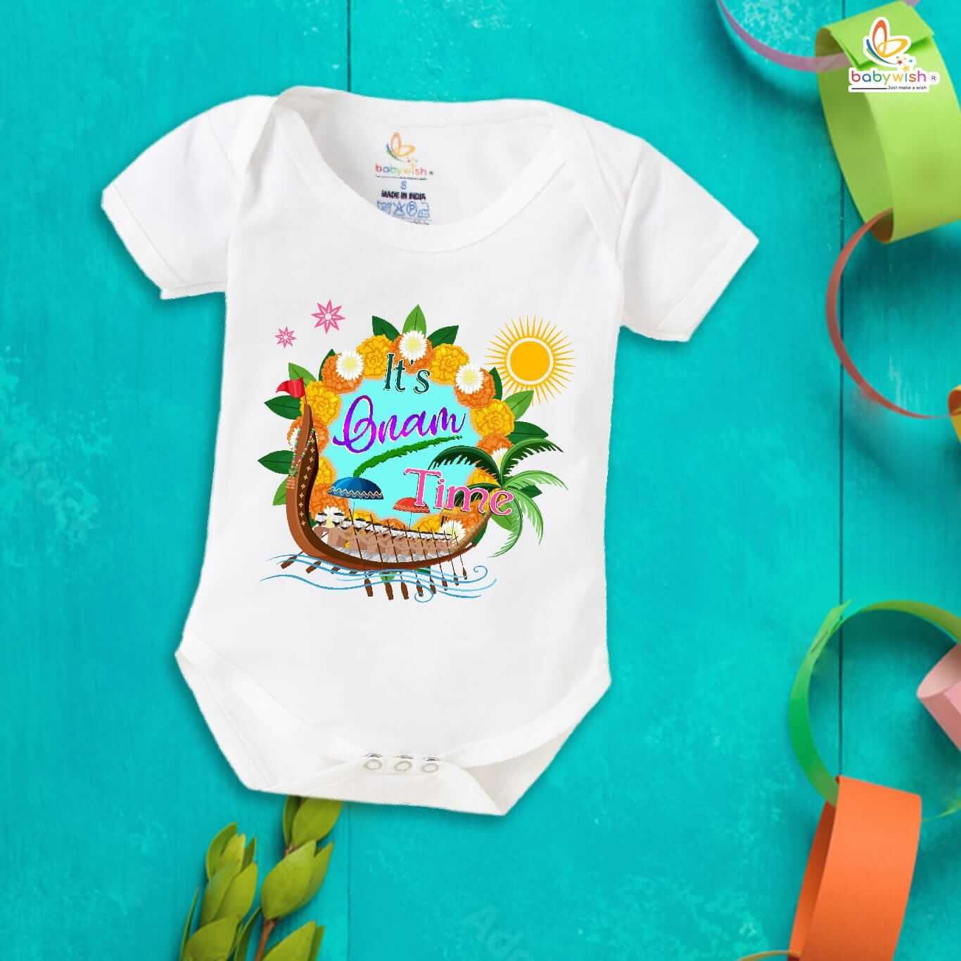 Onam Romper for Kids, Brother Sister Matching Dress, Cute Half Sleeve Onesie for Boys and Girls, Perfect Festive Outfit for Onam Celebration Babywish