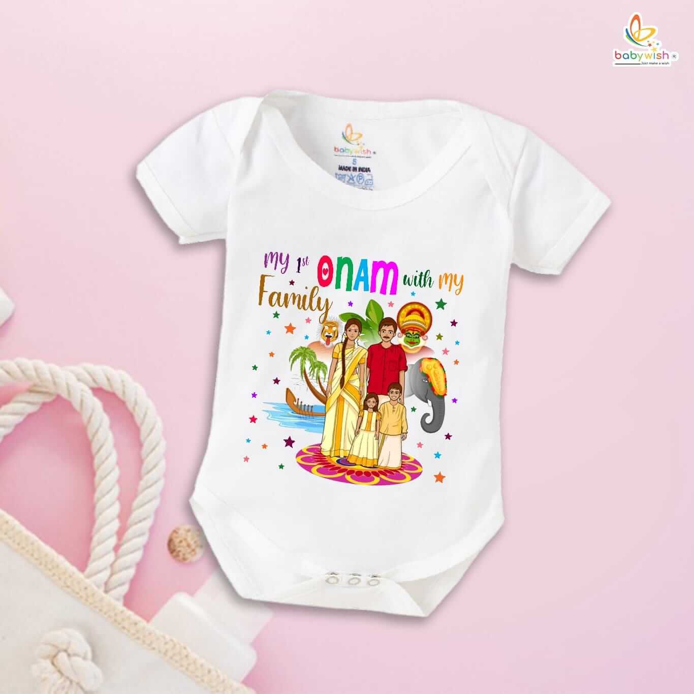 Onam Romper for Boys and Girls, Brother Sister Matching Outfit, Traditional Kerala Festival Dress, Soft Cotton Half Sleeve Onesie for Kids Babywish