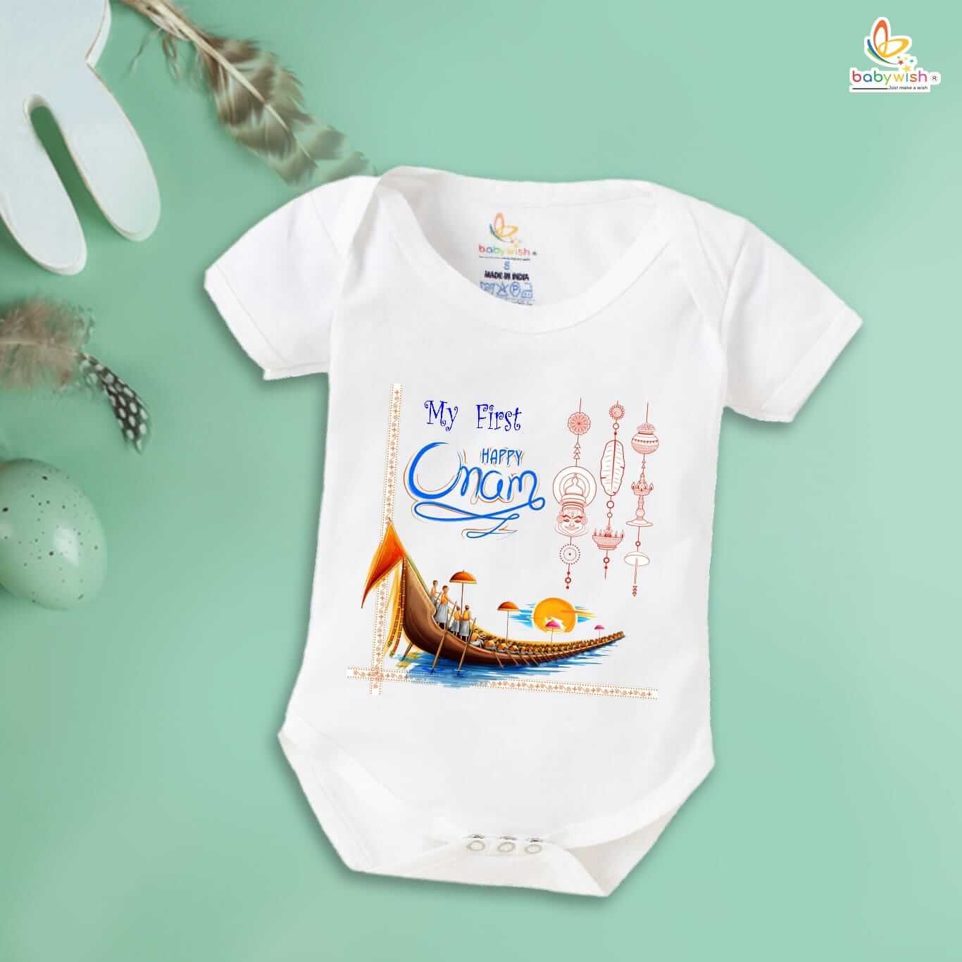 Onam Romper for Boys and Girls, Brother Sister Matching Outfit, Traditional Kerala Festival Dress, Comfortable Cotton Half Sleeve Onesie Babywish