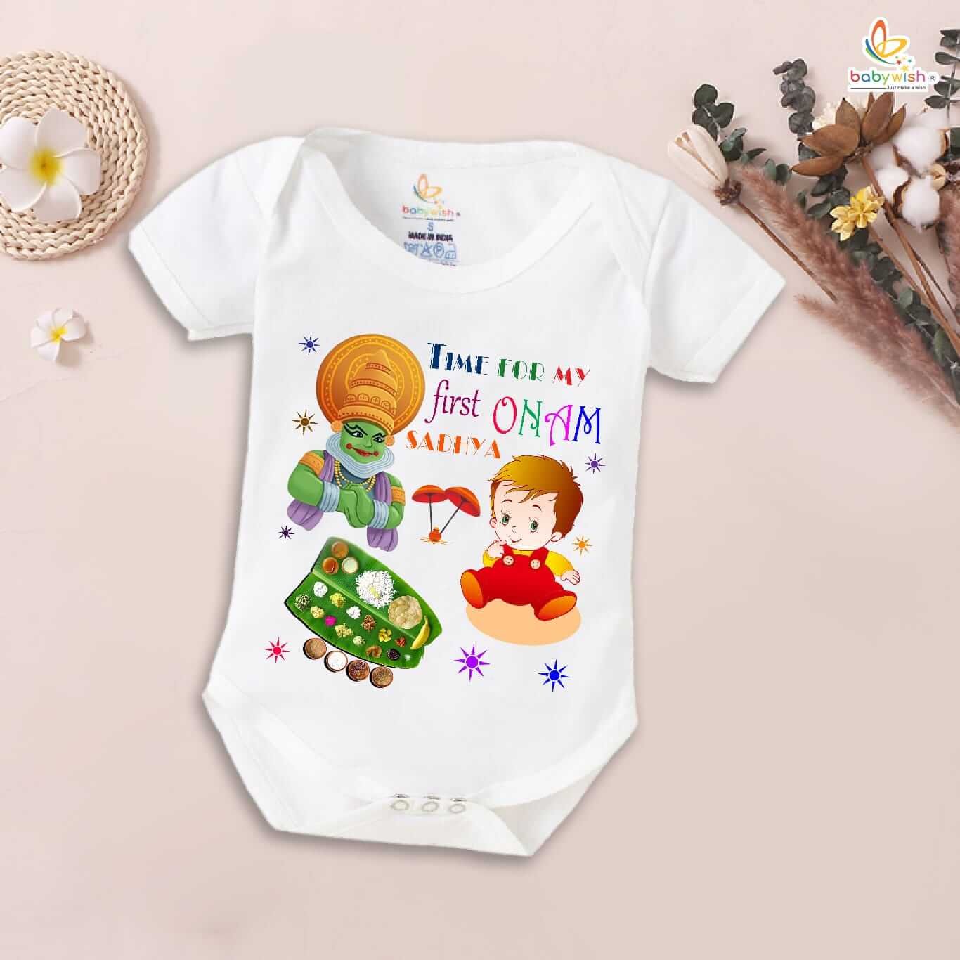 Onam Romper for Boys and Girls, Brother Sister Matching Dress, Traditional Kerala Festival Outfit, Soft Cotton Half Sleeve Onesie for Kids Babywish