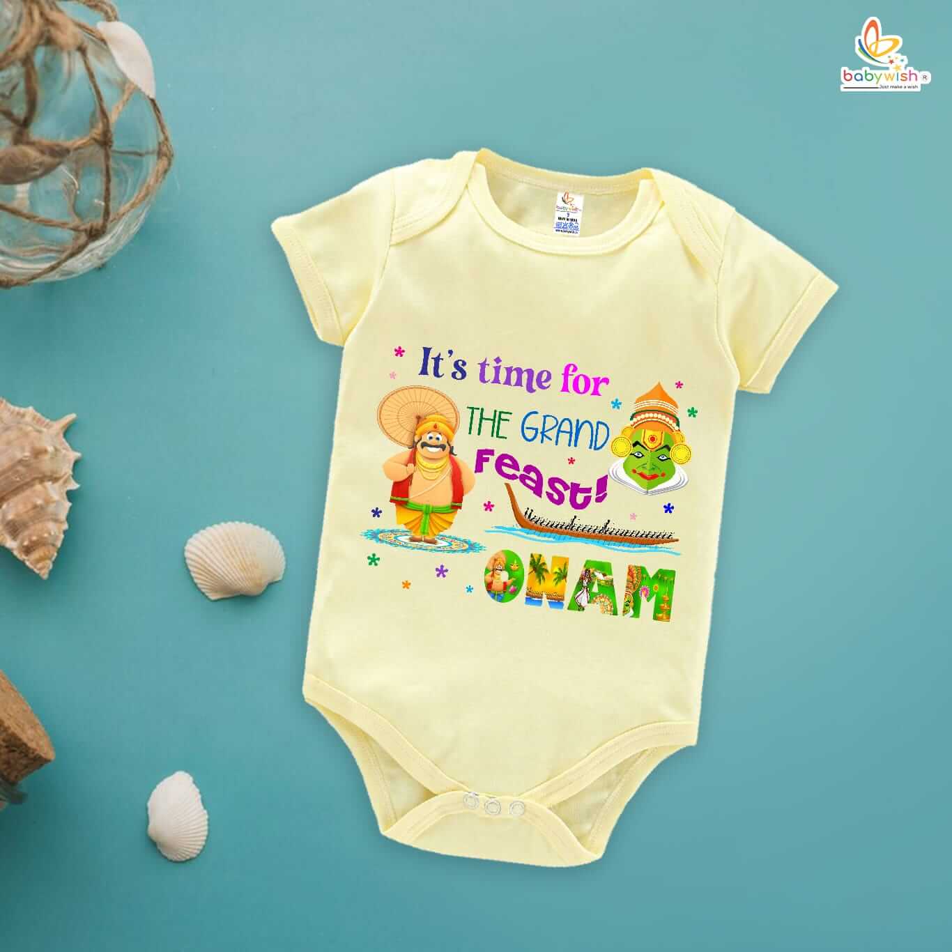 Onam Baby Romper for Boys & Girls | Grand Feast Kerala Festival Print Baby Outfit | Onam Dress for Baby | Babywish - Image 7