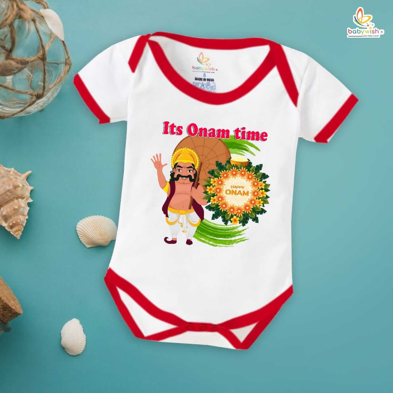Onam Romper for Boys and Girls, Brother Sister Matching Outfit, Traditional Kerala Onam Festival Dress, Soft Cotton Half Sleeve Onesie for Kids Babywish - Image 2