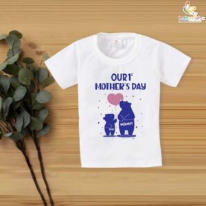 Our 1st Mother’s Day Baby T-Shirt Cute Bear Mommy Baby Print Infant Toddler Gift Outfit White Pink Lemon Sea Green 6-12 Months 1-3 Years Babywish