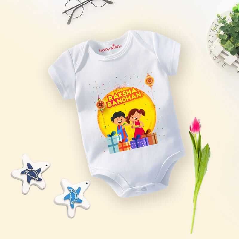 Cute Rakshabandhan Baby Romper – Brother Sister Matching Outfit, Half Sleeve Onesie for Newborns & Toddlers, Perfect Rakhi Gift – Babywish