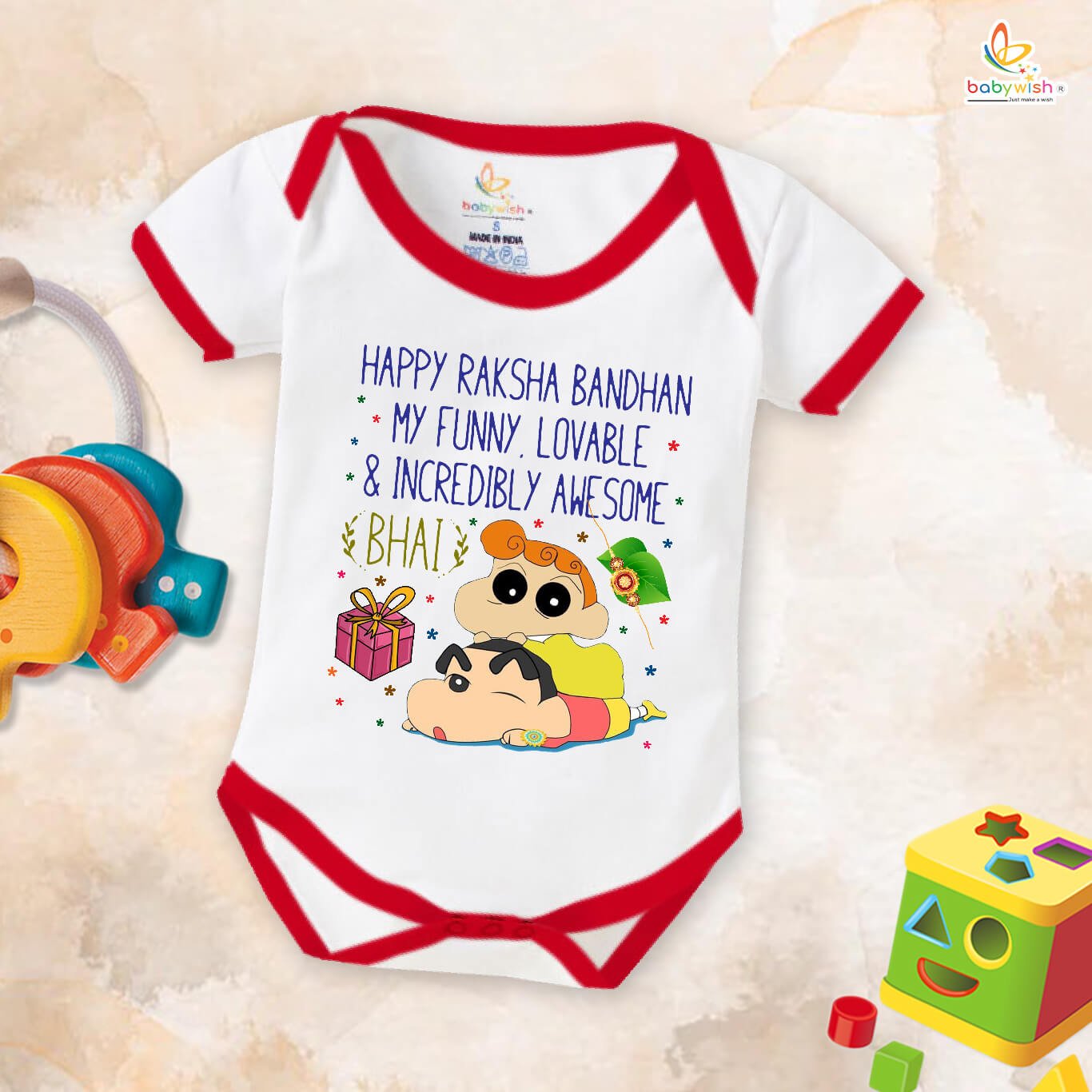 Rakshabandhan Romper for Kids, Brother Sister Matching Outfit, Cute Rakhi Festival Gift, Soft Cotton Half Sleeve Onesie for Boys & Girls – Babywish