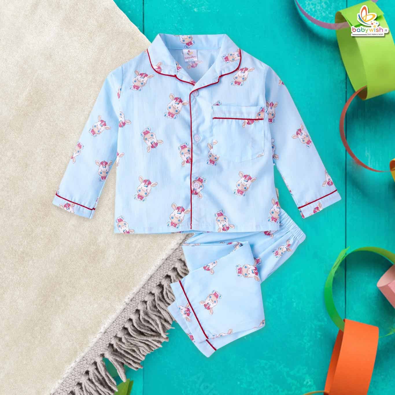 Babywish Kids Sleepsuit for Baby Boy’s and Girl’s Topwear and Pajamas Set Long Sleeve Sleepwear Baby Clothing Sets - Unicorn Print Blue