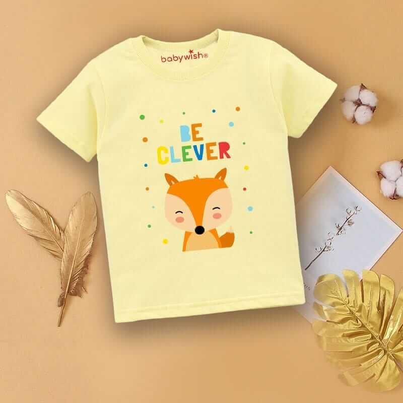 Printable Family T-shirt for Kids Clothes Unisex Newborn Topwear Outfit Cotton Tshirt Half Sleeve Round Neck Dress for Boy n Girl "Be Clever Deer Print"