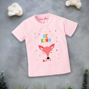 Baby Girls Be Kind Deer Print Summer Cotton T Shirt Pink Half Sleeve Kids Tee