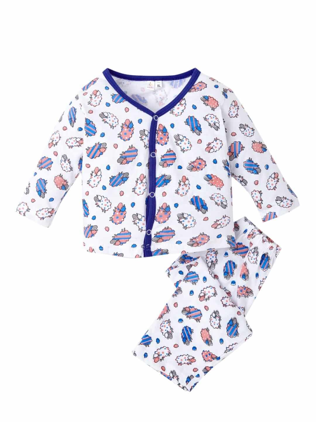 Kids Top Bottom Baby Jhabla Set – Full Sleeve Pure Cotton T-shirt & Pajama Set for Babies, Blue Sheep Print, Soft, Comfortable & Stylish Outfit for Boys & Girls