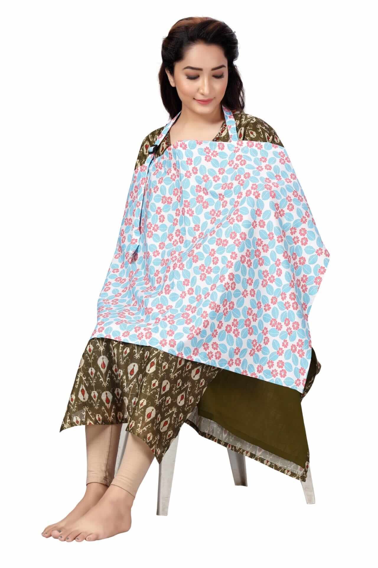 Nursing covers for Mother Breathable feeding cover for Breastfeeding 360° Coverage Protection Cover - Blue Snowdrop Floral