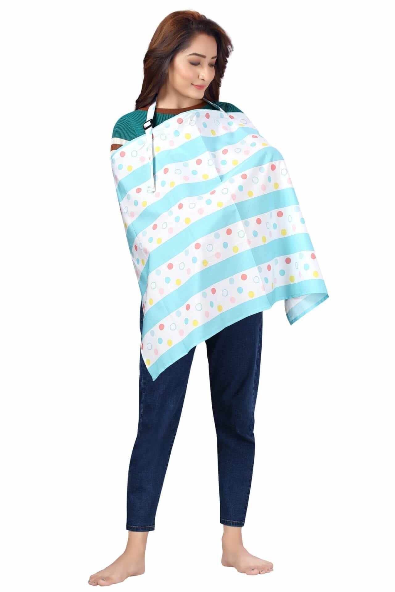 Nursing covers for Mother Breathable feeding cover for Breastfeeding 360° Coverage Protection Cover - Blue Strip Floral