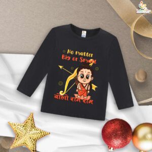 My First Ramnavmi Baby T-Shirt – Full Sleeve “No Matter Big or Small, Bolo Ram Ram” Outfit for Infant Boy or Girl – Cute Traditional Ram Navami Festival Wear – Babywish