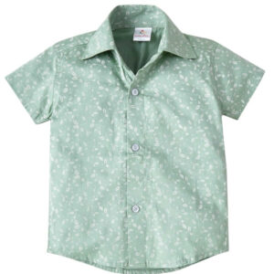 Toddler Boys Half Sleeve Shirt – Green Feather Print Casual Summer Shirt for Kids and Baby Boys – Stylish Lightweight Outfit – Babywish