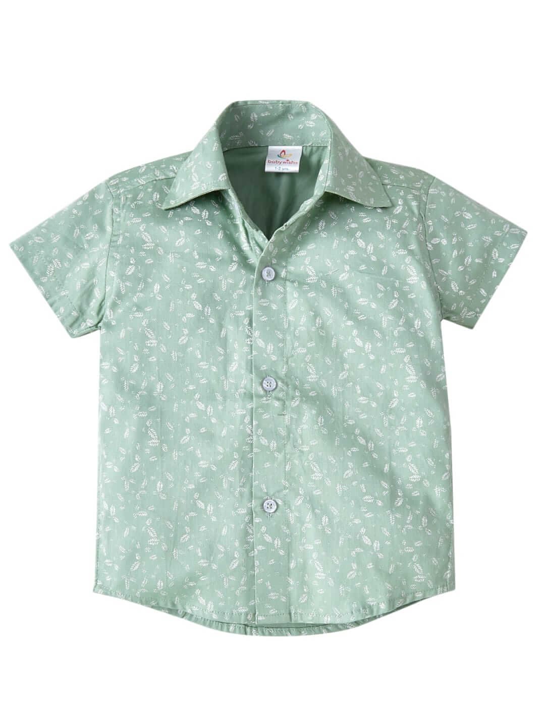 Toddler Boys Half Sleeve Shirt – Green Feather Print Casual Summer Shirt for Kids and Baby Boys – Stylish Lightweight Outfit – Babywish