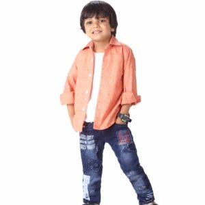 Toddler Boys Full Sleeve Shirt – Peach Camera Print Casual Shirt for Kids and Baby Boys – Stylish and Comfortable Outfit for Everyday Wear – Babywish
