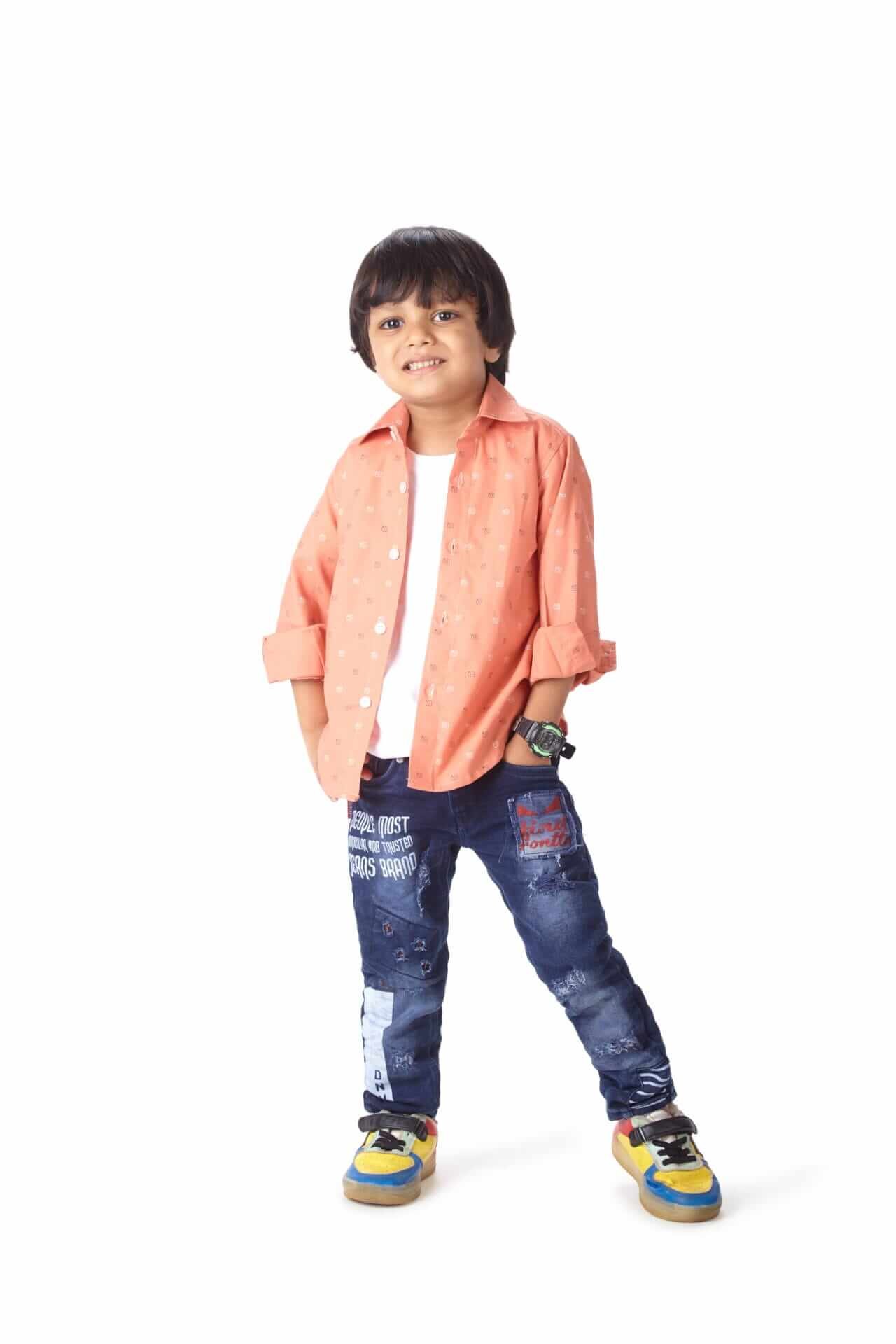 Toddler Boys Full Sleeve Shirt – Peach Camera Print Casual Shirt for Kids and Baby Boys – Stylish and Comfortable Outfit for Everyday Wear – Babywish