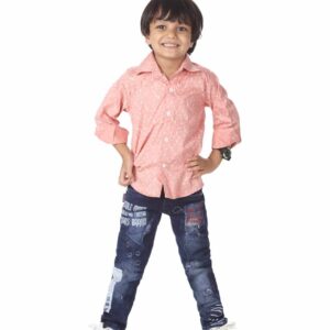 Toddler Boys Full Sleeve Shirt – Pink Leaf Print Casual Shirt for Kids and Baby Boys – Soft Comfortable Everyday Outfit – Babywish