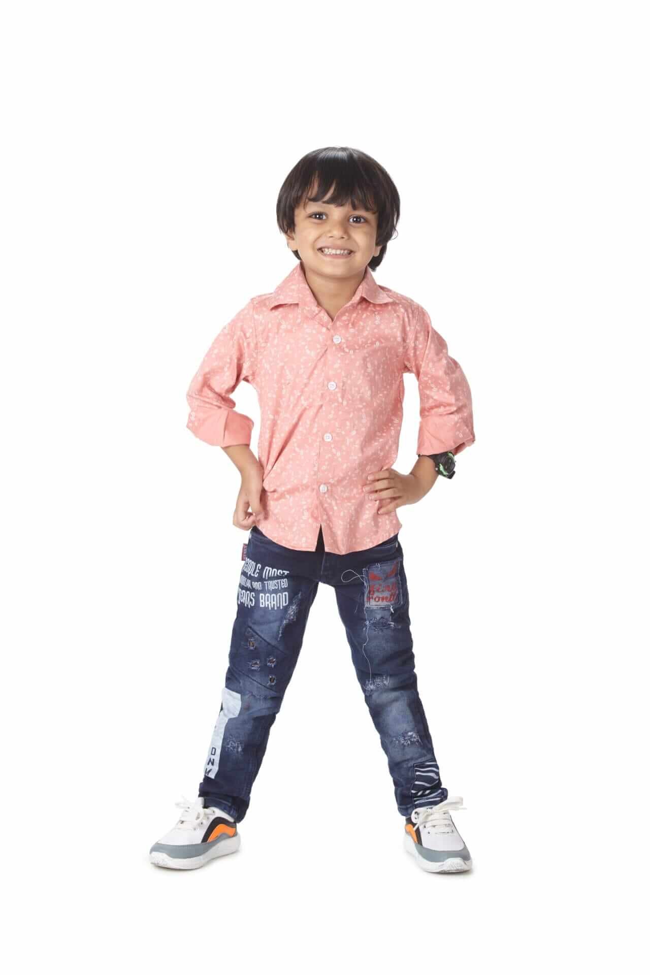 Toddler Boys Full Sleeve Shirt – Pink Leaf Print Casual Shirt for Kids and Baby Boys – Soft Comfortable Everyday Outfit – Babywish