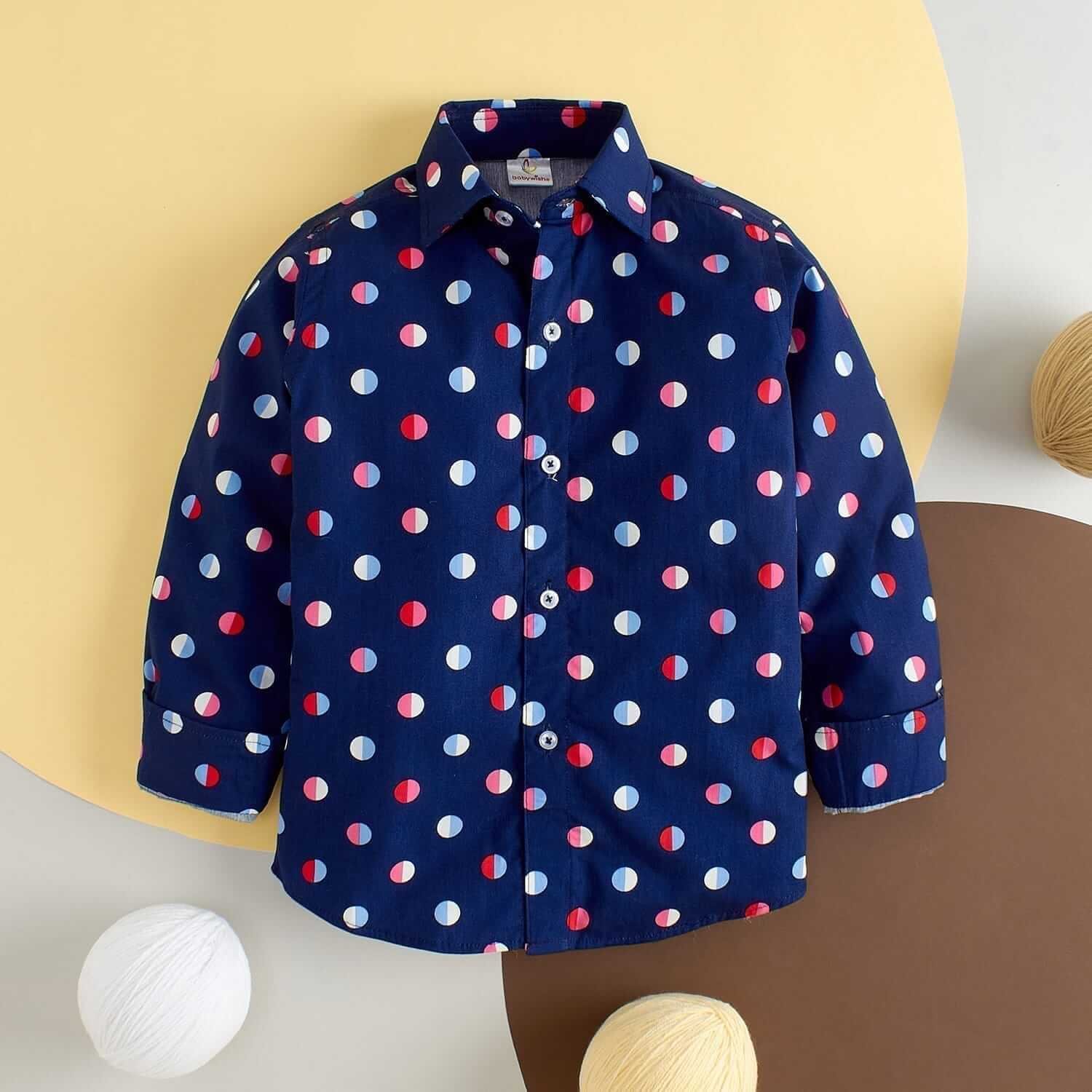 Kids Full Sleeve Shirt for Boys & Girls | Polka Dot Printed Theme Toddler Shirt | Summer & Winter Top Wear | Soft, Comfortable, Durable Kids Clothes for Everyday Wear