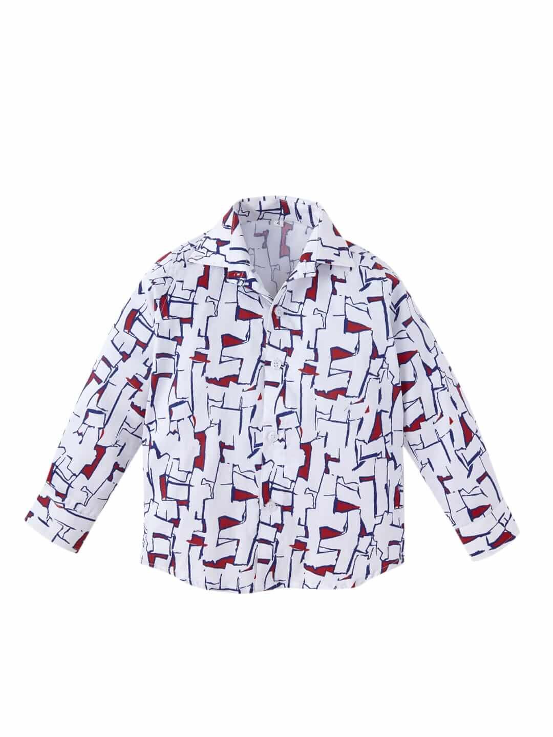 Toddler Boys Full Sleeve Shirt – White Printed Casual Shirt for Kids and Baby Boys – Stylish and Comfortable Outfit for Daily Wear – Babywish