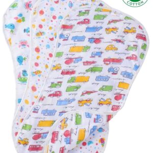 Organic Burp Cloths for Baby Boys and Girls, Triple Layer Soft Muslin, Multipurpose Burp Cloth Gift Set, Car Space & Marine Theme, Ideal Newborn Essentials, Set of 3