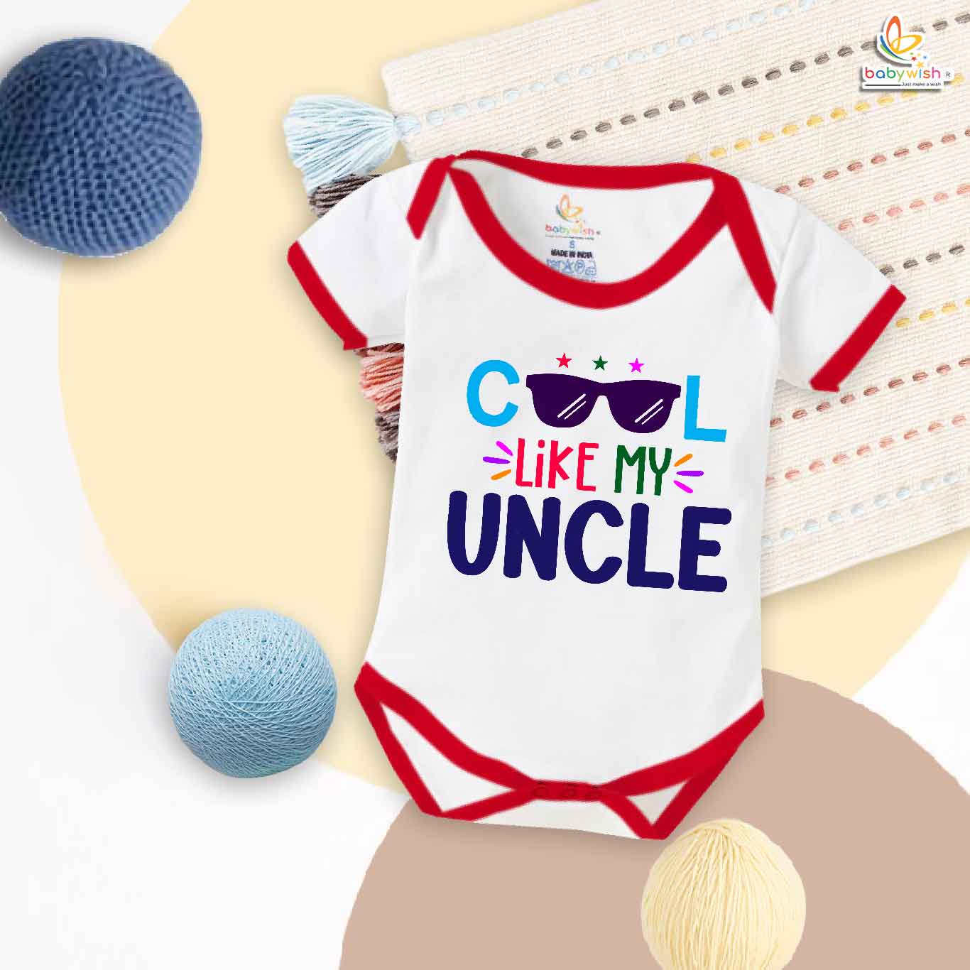 Cool Like My Uncle" Printed Baby Onesie Romper for Boys & Girls.